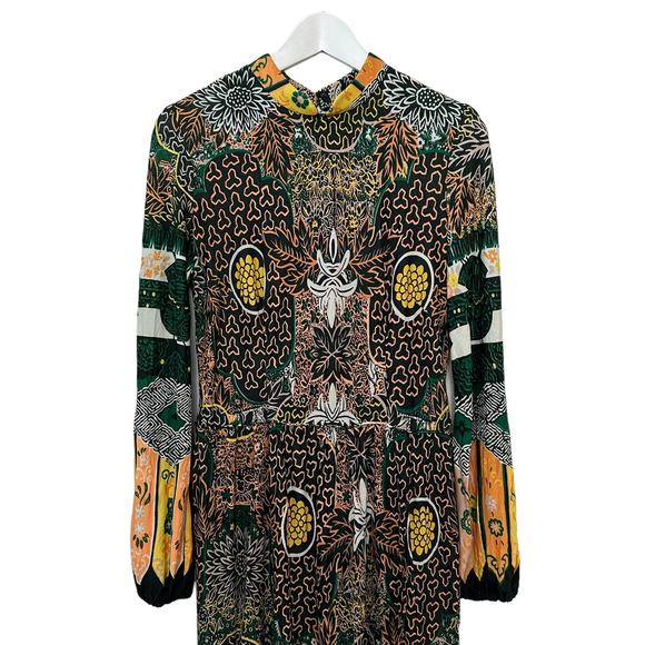 Vintage 60s 70s City Scene Maxi Dress Abstract Floral Boho Long Sleeve Medium - Picture 3 of 12